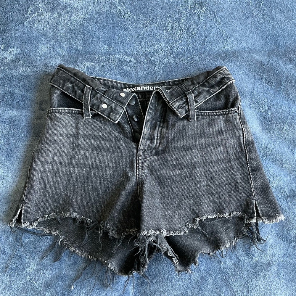 Alexander Wang Charcoal Frayed Jean Shorts